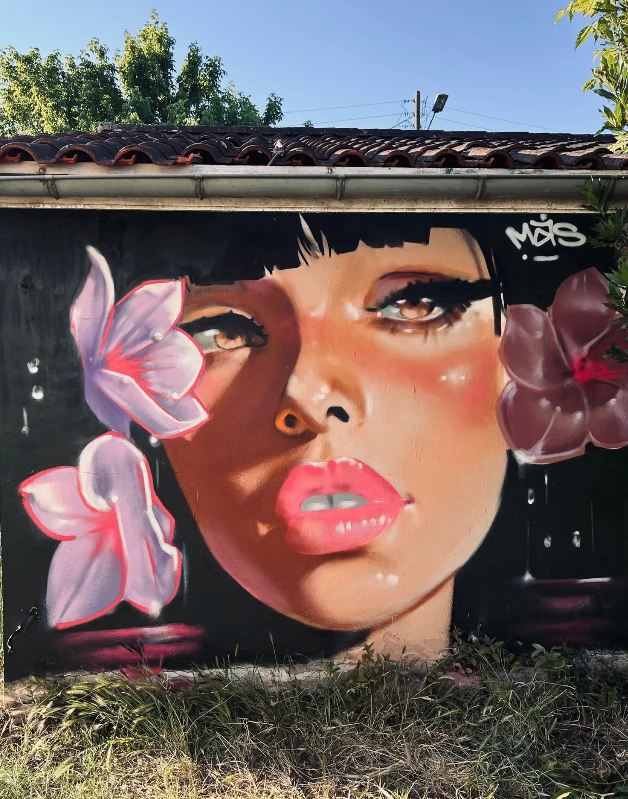 Portrait mural aux fleurs réalisé par MAS GRAFFITI
